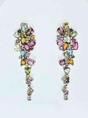 Handmade Jewelry Multi Color Tourmaline Earrings 925 Silver Dangle Drop